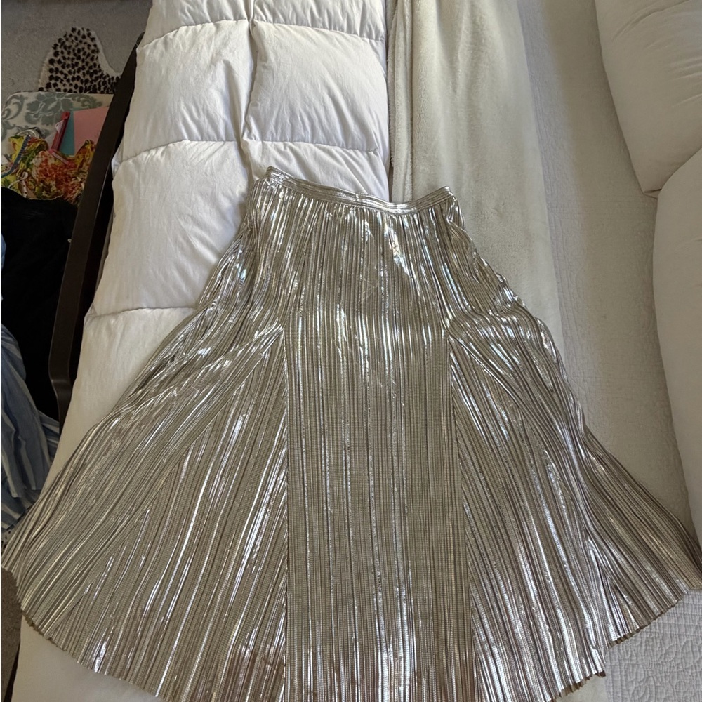 Maeve Metallic Silver A-Line Skirt - Picture 3 of 10